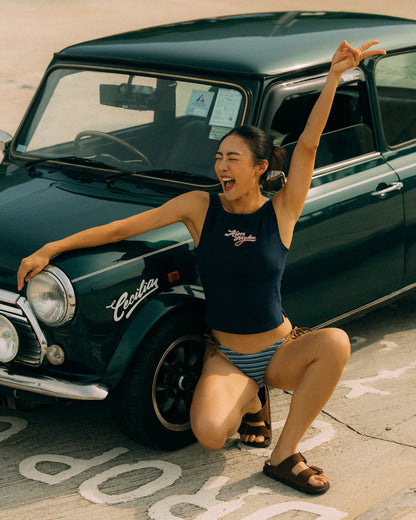 AIM HIGHER CLUB x IMAGINARY MECHANIC SUMMER CLUB SLEEVELESS WOMAN TOP/ NAVY - GROGROCERY