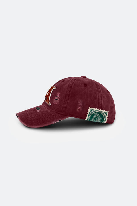 APOSTLES A006 / WASHED DISTRESSED LETTER A CAP - MAROON - GROGROCERY