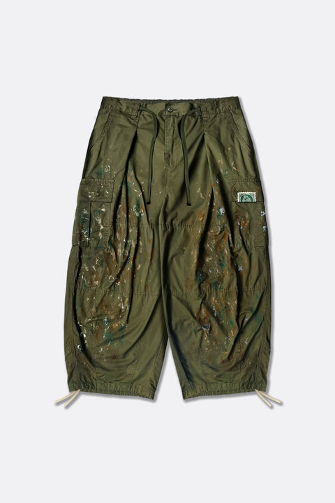 APOSTLES B003 / PAINT SPLATTERED CARGO PANTS - OLIVE - GROGROCERY