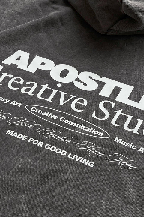 APOSTLES H001 / WASHED DISTRESSED ACS LOGO HOODIE - DOLPHIN GREY - GROGROCERY