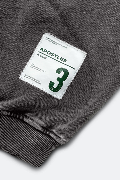 APOSTLES H001 / WASHED DISTRESSED ACS LOGO HOODIE - DOLPHIN GREY - GROGROCERY