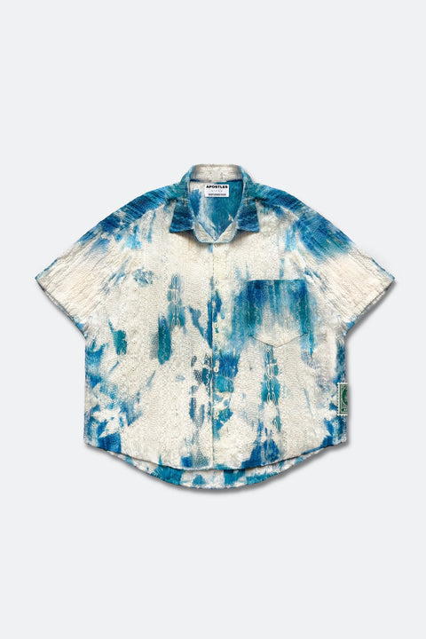 APOSTLES S001 / HAND - DYED CROCHET SHIRT - OCEAN BLUE - GROGROCERY