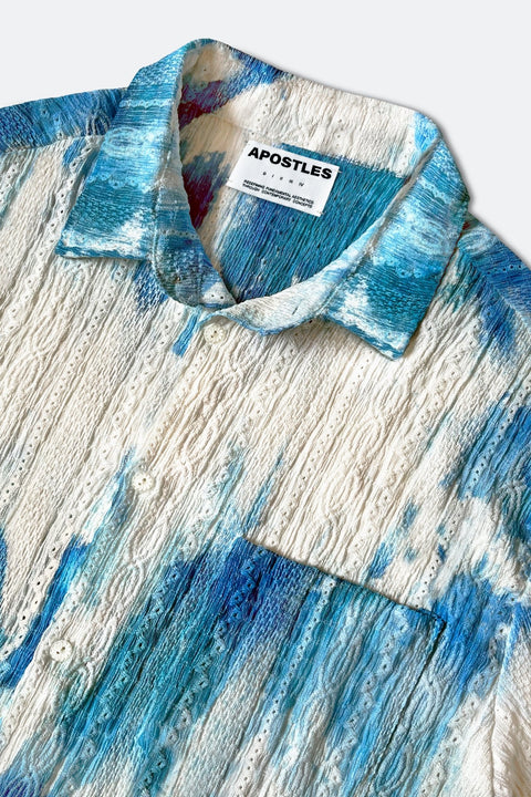 APOSTLES S001 / HAND - DYED CROCHET SHIRT - OCEAN BLUE - GROGROCERY