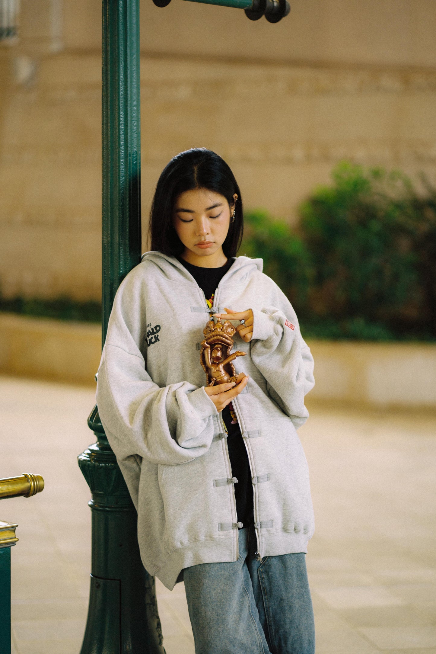 URDU X NEEDLESS DONALD DUCK KUNG FU ZIP UP HOODIE/ GREY