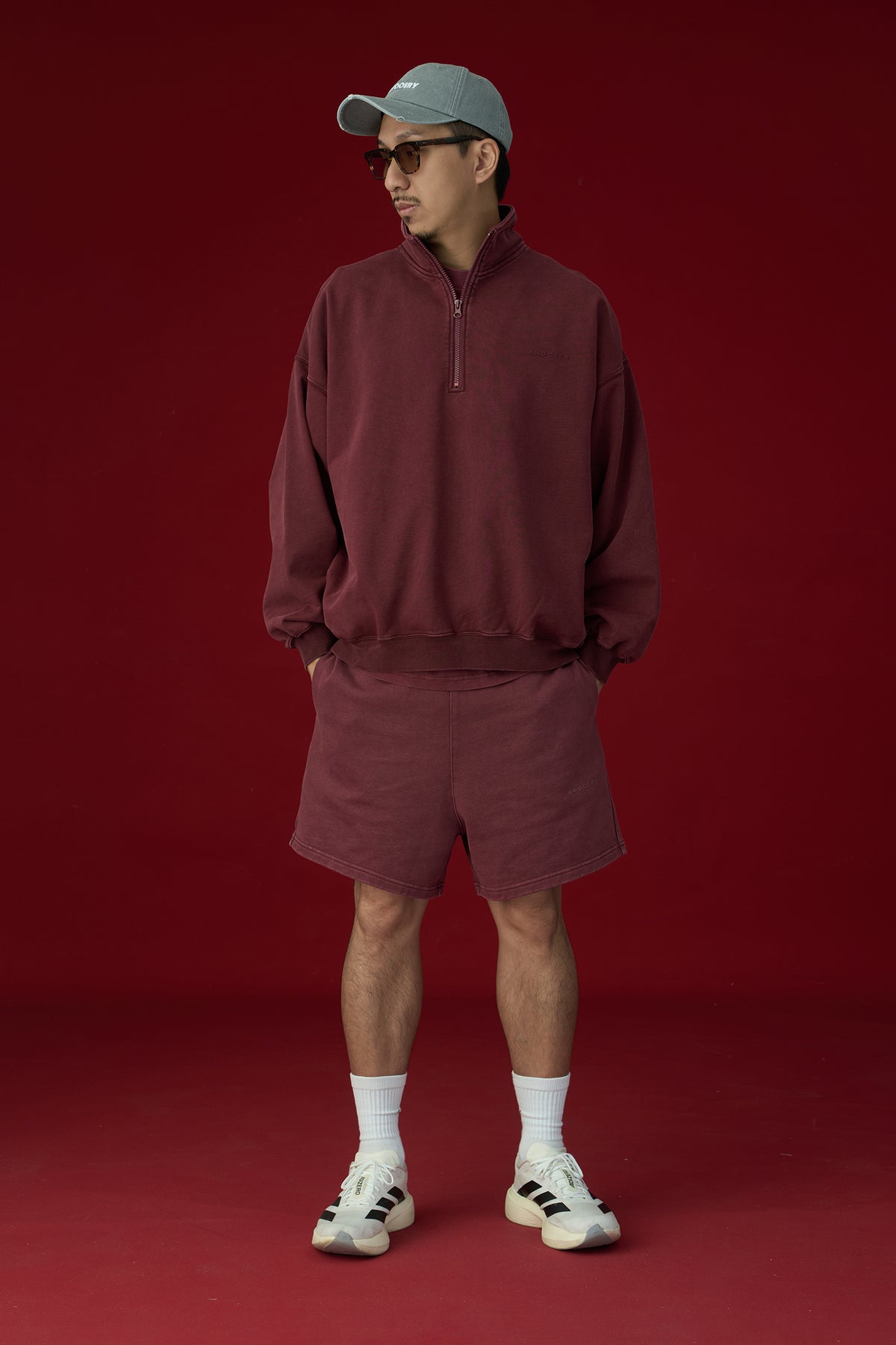 GROCERY BASIC WASHED HALF ZIP SWEATER/ BURGUNDY