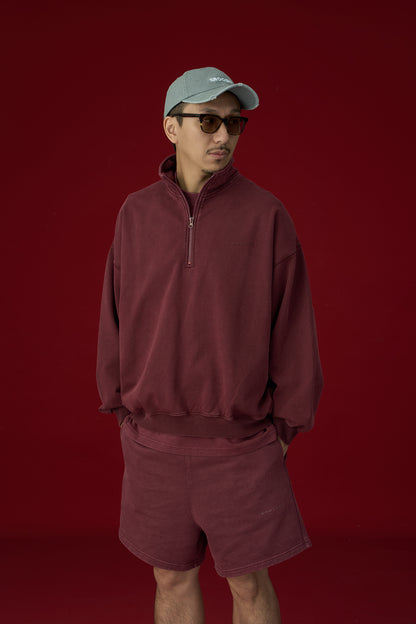 GROCERY BASIC WASHED HALF ZIP SWEATER/ BURGUNDY