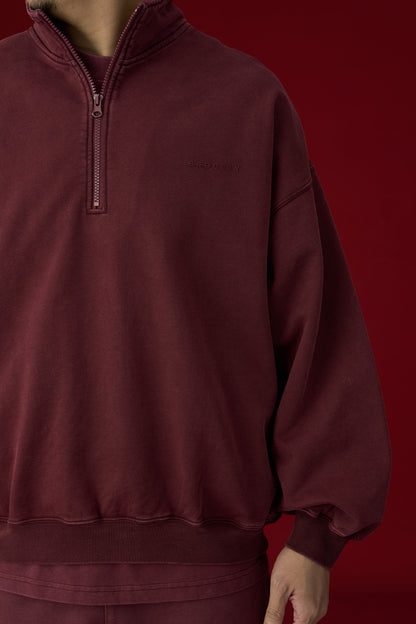 GROCERY BASIC WASHED HALF ZIP SWEATER/ BURGUNDY