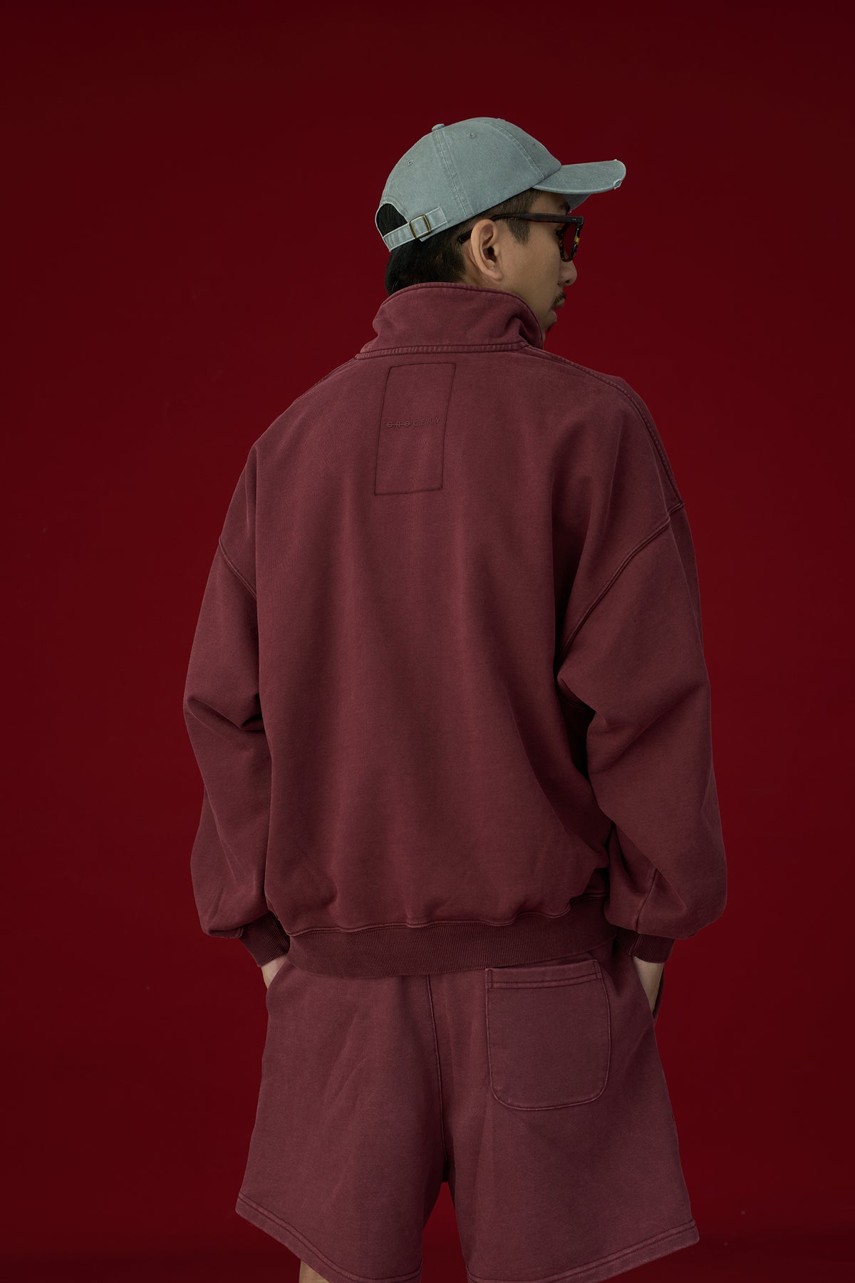 GROCERY BASIC WASHED HALF ZIP SWEATER/ BURGUNDY