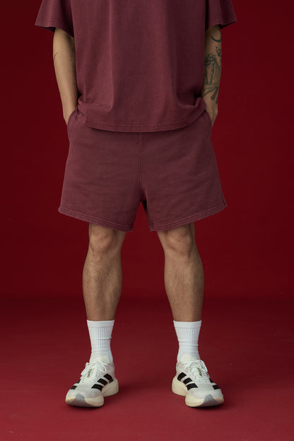 GROCERY BASIC WASHED SWEAT SHORTS/ BURGUNDY