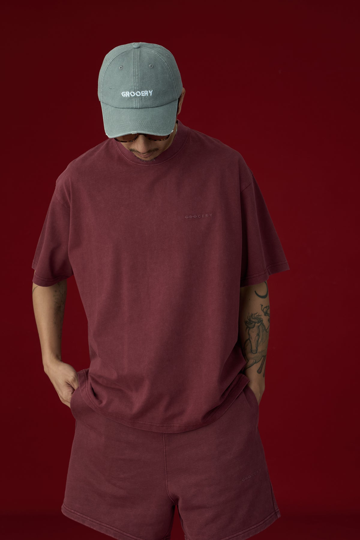 GROCERY BASIC WASHED BOXY TEE/ BURGUNDY