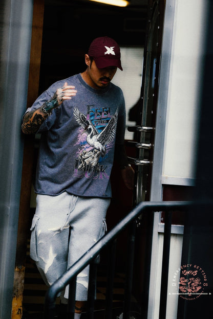 CLUB STUBBORN X OLDSOILISM THE LUCKY CRANE TEE/ WASHED GREY - GROGROCERY