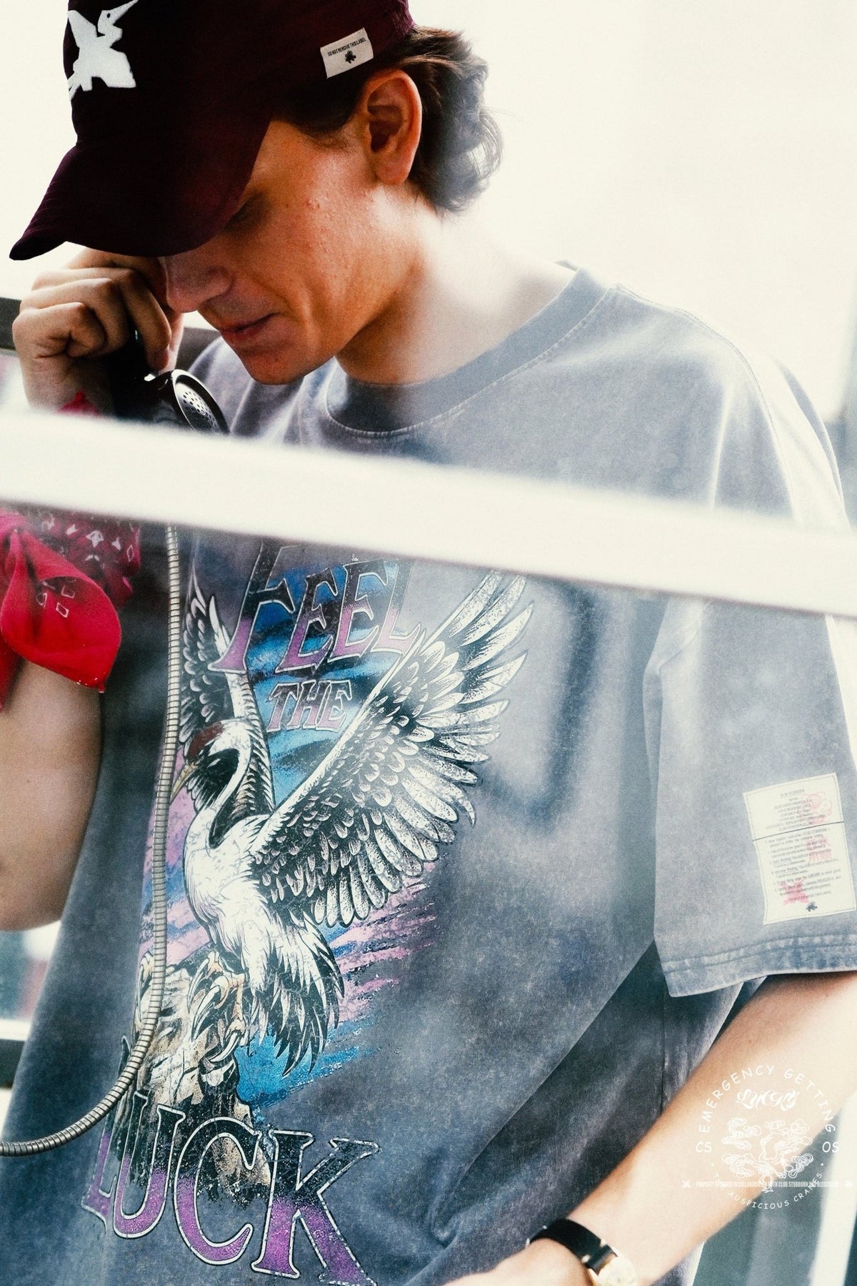CLUB STUBBORN X OLDSOILISM THE LUCKY CRANE TEE/ WASHED GREY - GROGROCERY