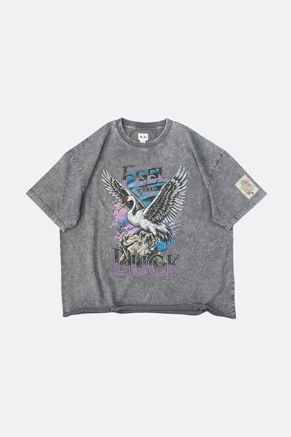 CLUB STUBBORN X OLDSOILISM THE LUCKY CRANE TEE/ WASHED GREY - GROGROCERY