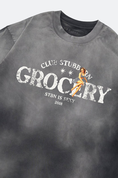 GROCERY x CLUB STUBBORN WASHED LOGO BOXY TEE/ FADED CHARCOAL