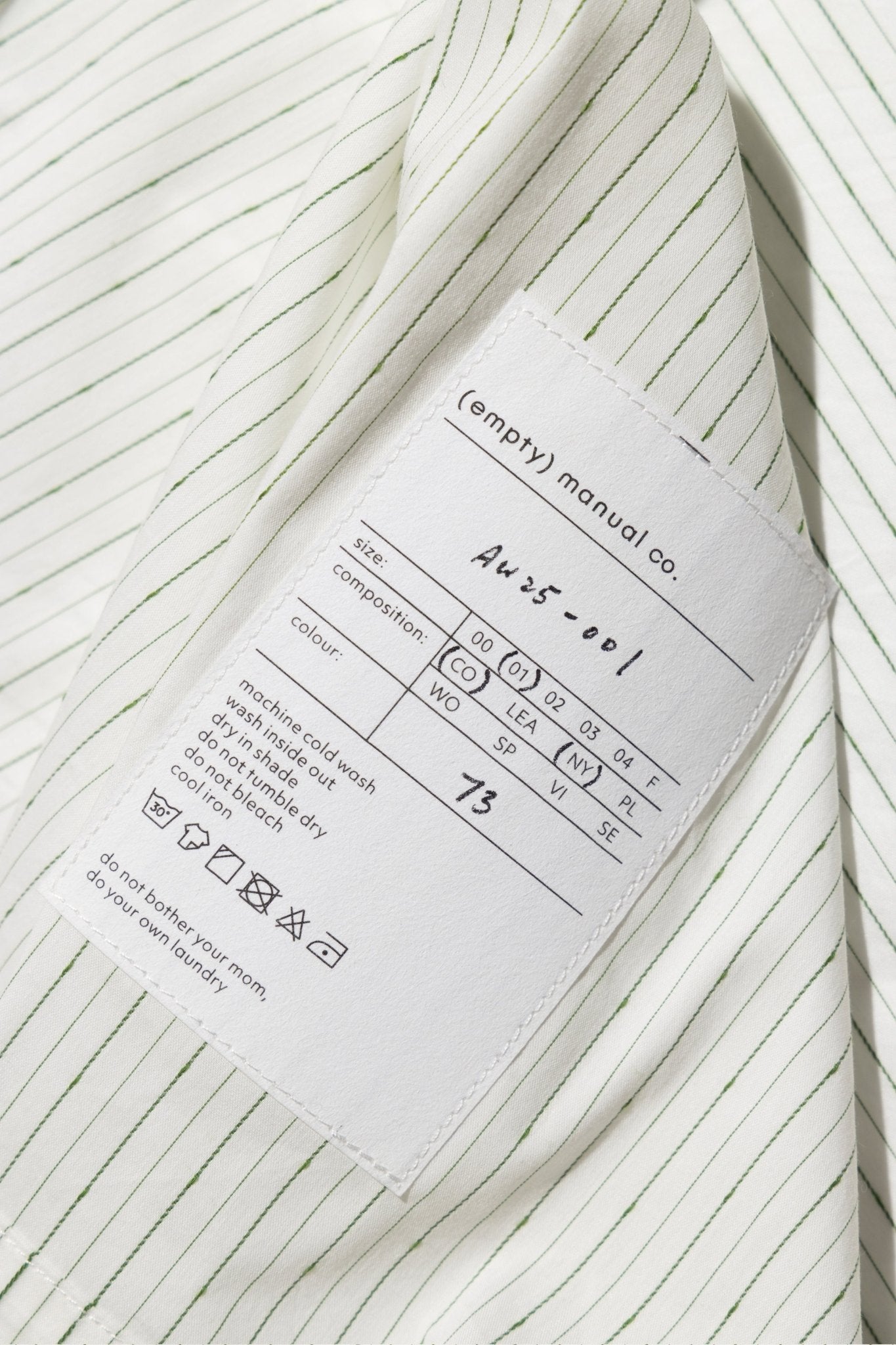 (empty) manual co. all day shirt/ ivory & green stripe - GROGROCERY