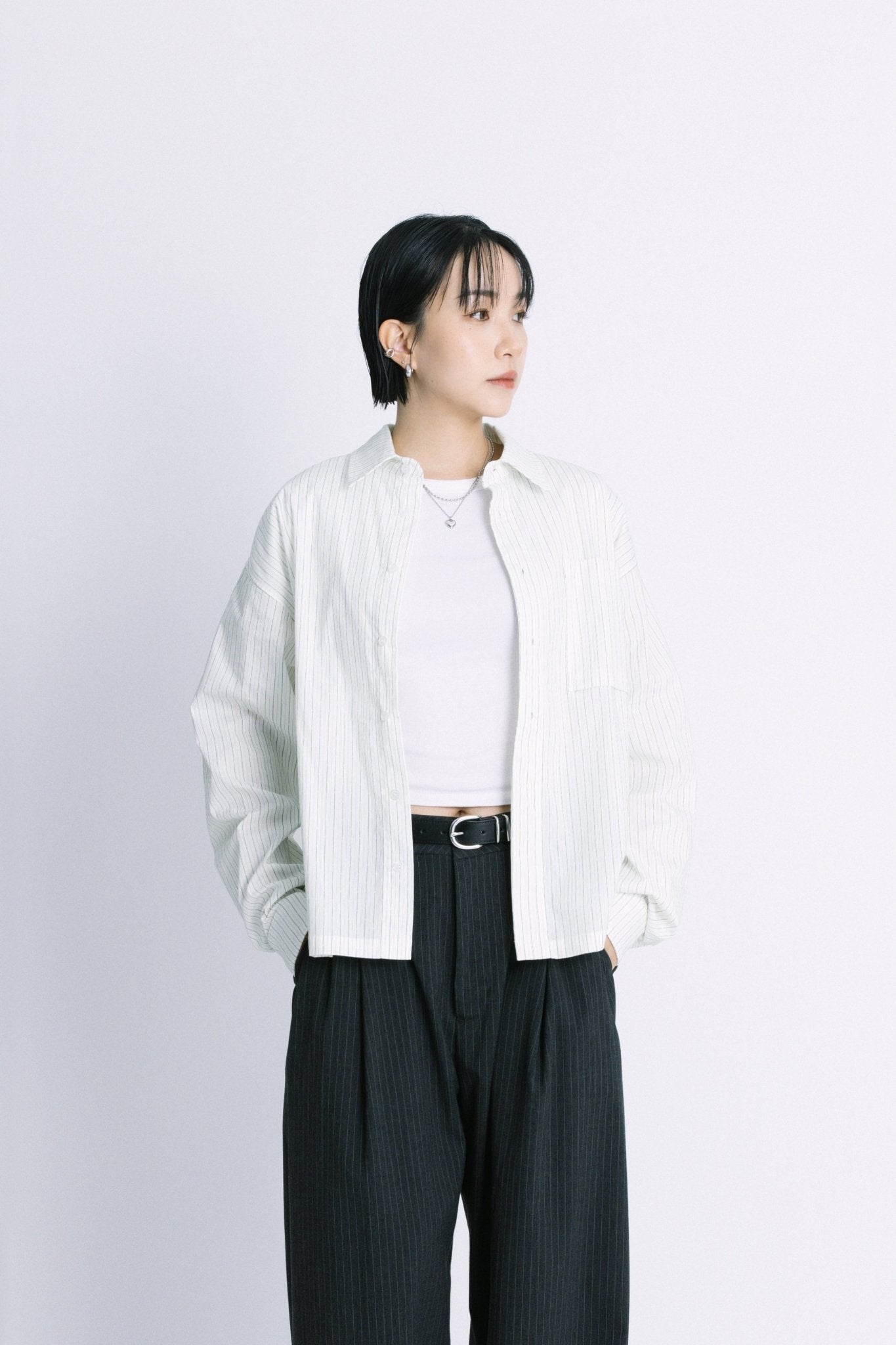 (empty) manual co. all day shirt/ ivory & green stripe - GROGROCERY