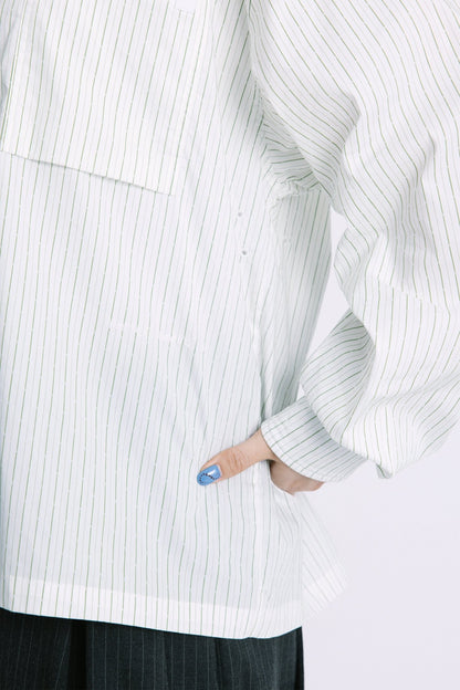 (empty) manual co. all day shirt/ ivory & green stripe - GROGROCERY
