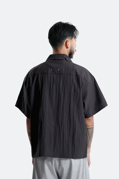 (empty) manual co. curved placket short sleeve shirt/ charcoal grey - GROGROCERY