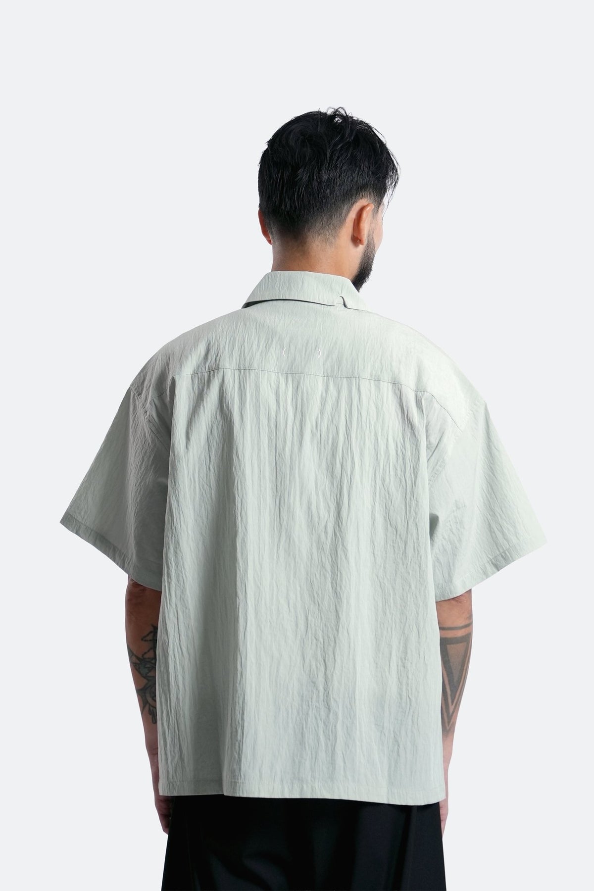 (empty) manual co. curved placket short sleeve shirt/ sage - GROGROCERY