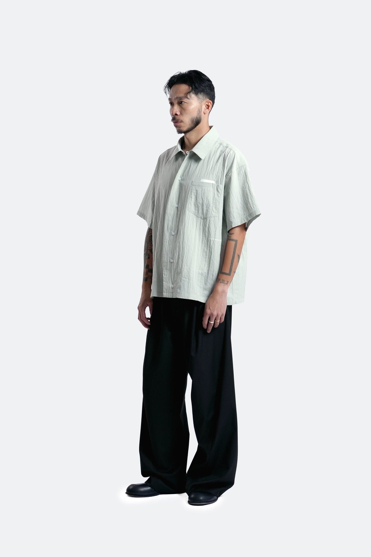 (empty) manual co. curved placket short sleeve shirt/ sage - GROGROCERY