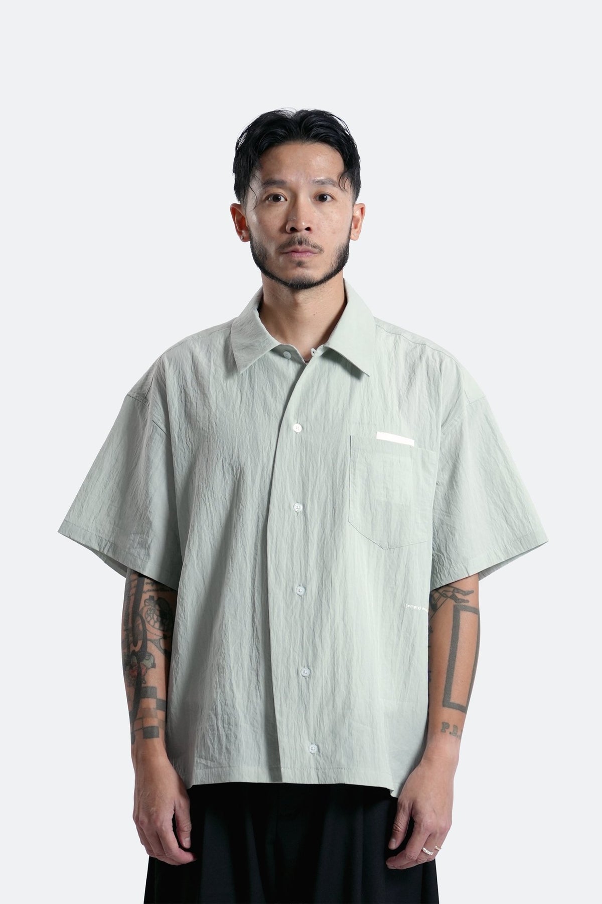 (empty) manual co. curved placket short sleeve shirt/ sage - GROGROCERY