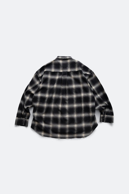 (empty) manual co. distressed ombre check shirt/ black & white - GROGROCERY