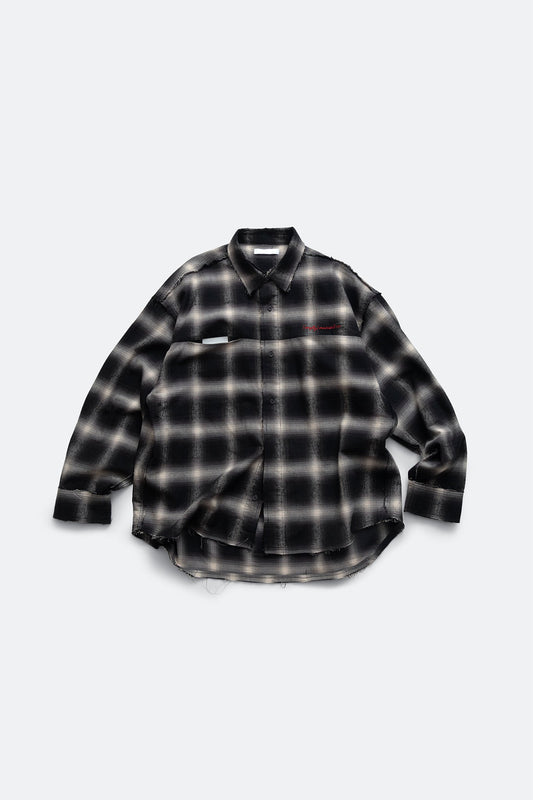(empty) manual co. distressed ombre check shirt/ black & white - GROGROCERY