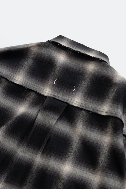 (empty) manual co. distressed ombre check shirt/ black & white - GROGROCERY