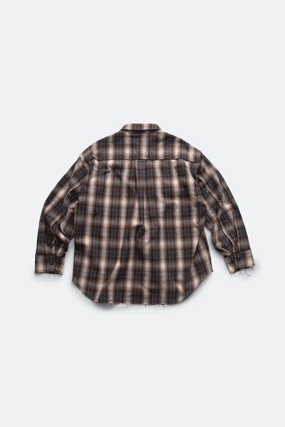 (empty) manual co. distressed ombre check shirt/ brown, grey & white - GROGROCERY