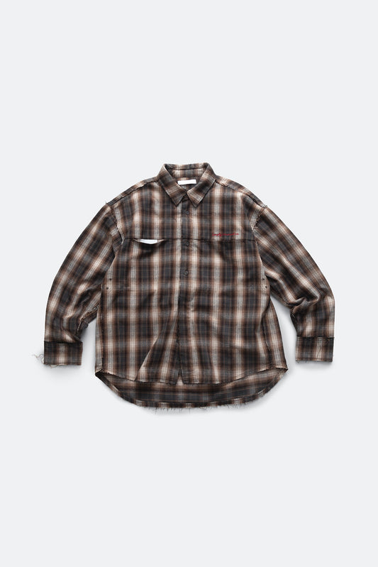 (empty) manual co. distressed ombre check shirt/ brown, grey & white - GROGROCERY