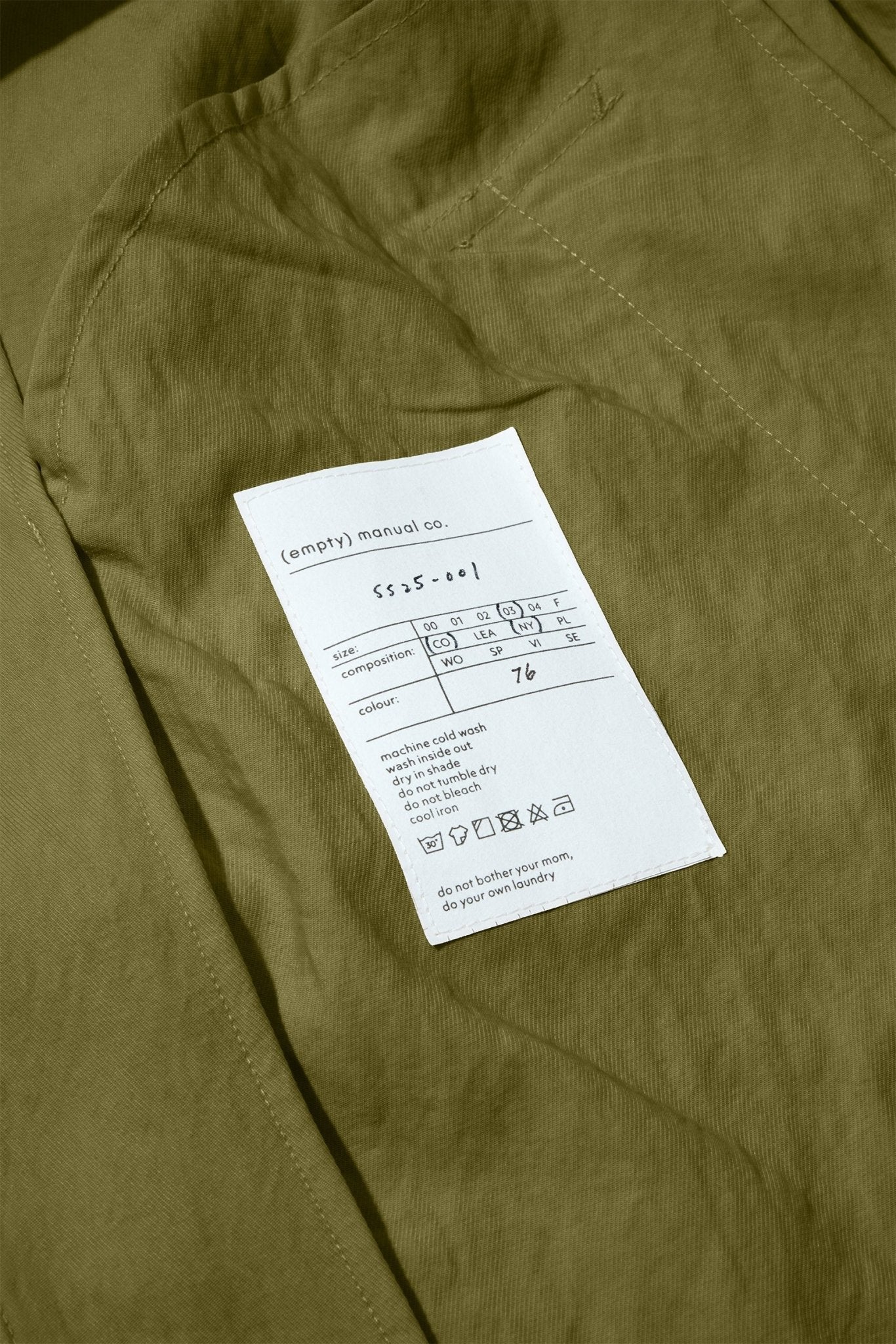 (empty) manual co. panelled blouson jacket/ army green - GROGROCERY