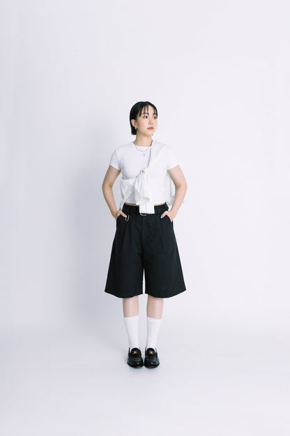 (empty) manual co. pleated bermuda shorts/ black - GROGROCERY