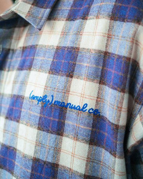 (empty) manual co. quadruple pockets checker shirt/ blue & merino checker - GROGROCERY