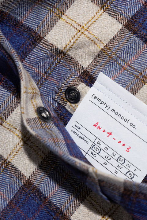 (empty) manual co. quadruple pockets checker shirt/ blue & merino checker - GROGROCERY