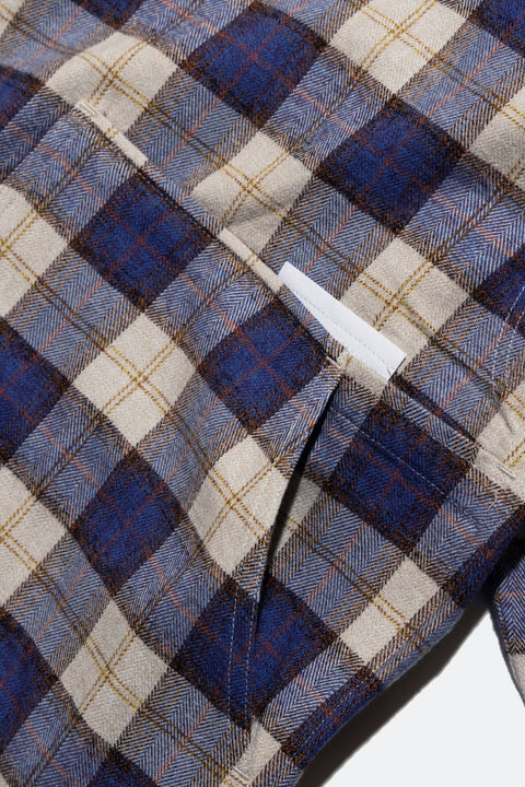 (empty) manual co. quadruple pockets checker shirt/ blue & merino checker - GROGROCERY