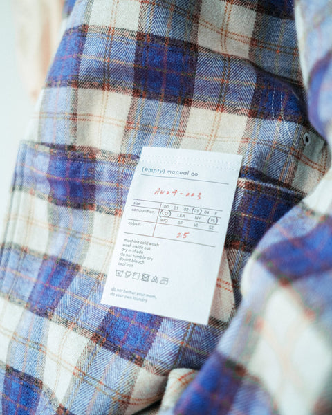 (empty) manual co. quadruple pockets checker shirt/ blue & merino checker - GROGROCERY