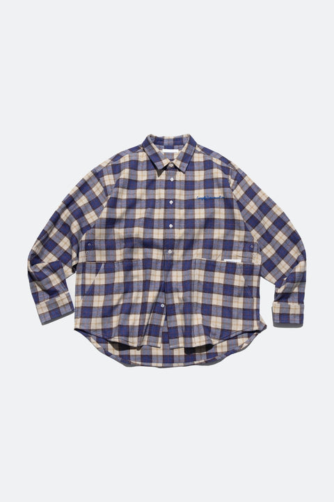 (empty) manual co. quadruple pockets checker shirt/ blue & merino checker - GROGROCERY