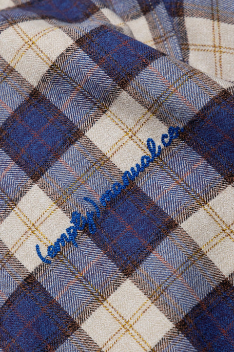 (empty) manual co. quadruple pockets checker shirt/ blue & merino checker - GROGROCERY