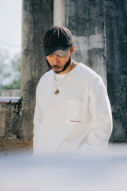 (empty) manual co. red embroidery L/S tee/ white - GROGROCERY