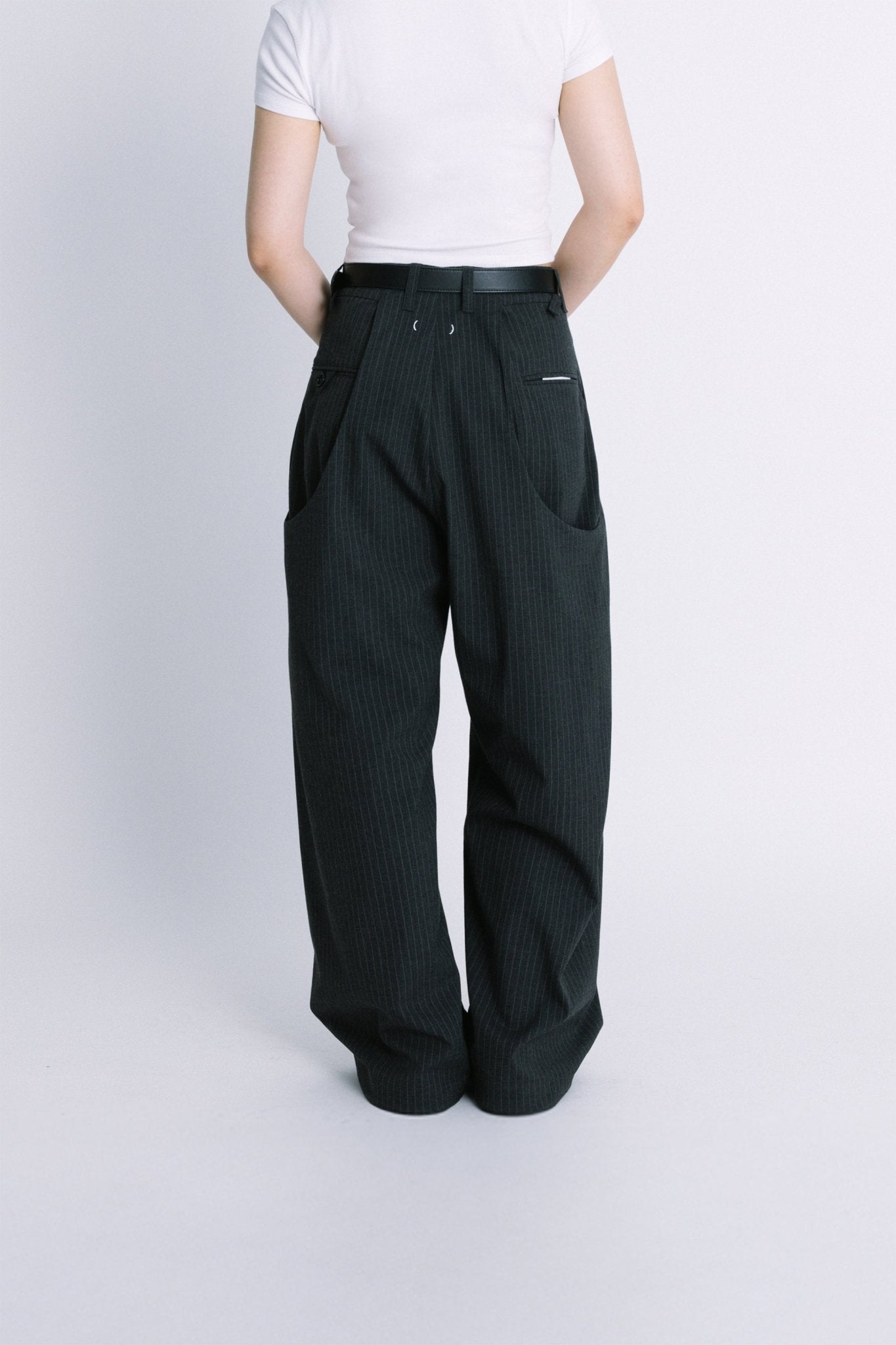 (empty) manual co. UU wide tailored pants/ charcoal stripe - GROGROCERY