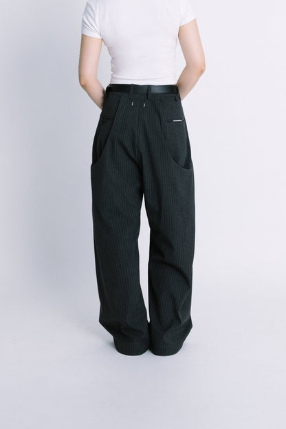 (empty) manual co. UU wide tailored pants/ charcoal stripe - GROGROCERY