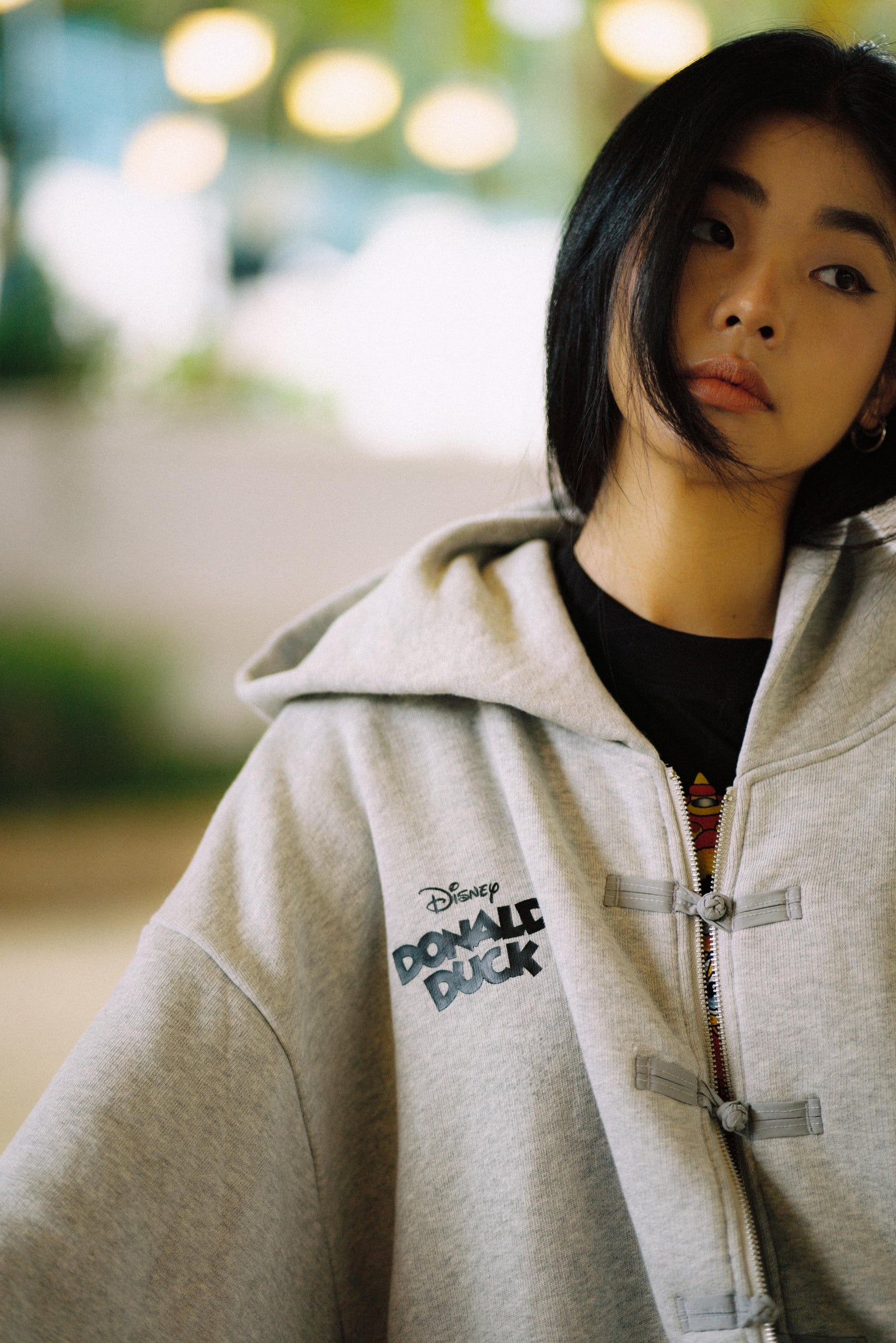 URDU X NEEDLESS DONALD DUCK KUNG FU ZIP UP HOODIE/ GREY