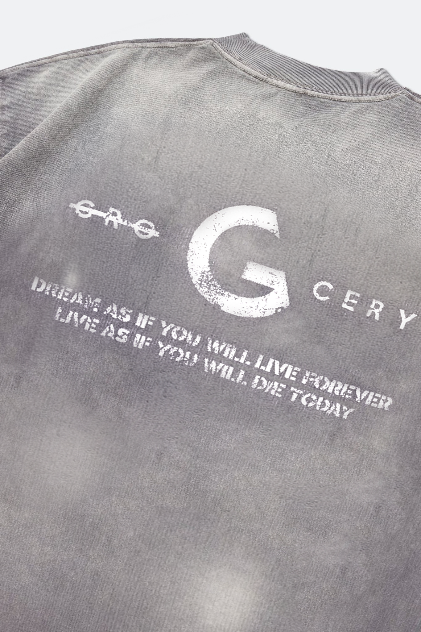 GROCERY DIRTY WASHED PAINTED SLOGAN TEE/ FADED GREY
