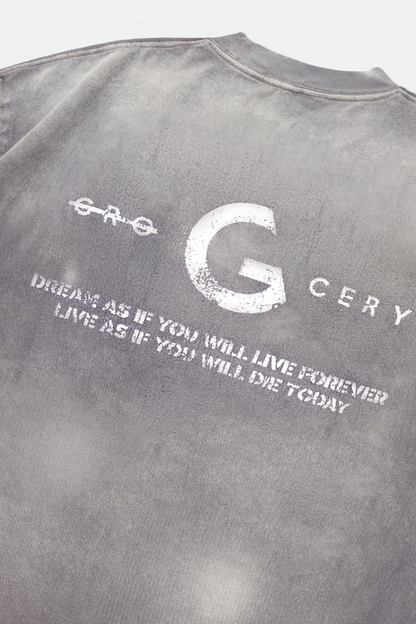 GROCERY DIRTY WASHED PAINTED SLOGAN TEE/ FADED GREY