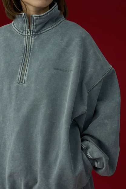 GROCERY BASIC WASHED HALF ZIP SWEATER/ GREY