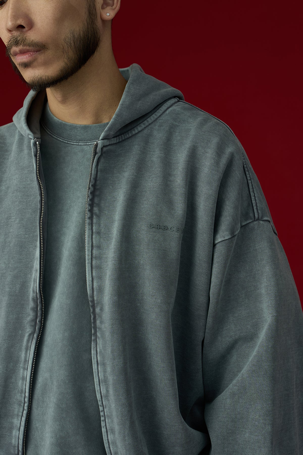 GROCERY BASIC WASHED ZIP UP HOODIE/ GREY
