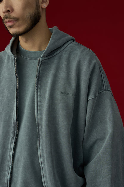 GROCERY BASIC WASHED ZIP UP HOODIE/ GREY
