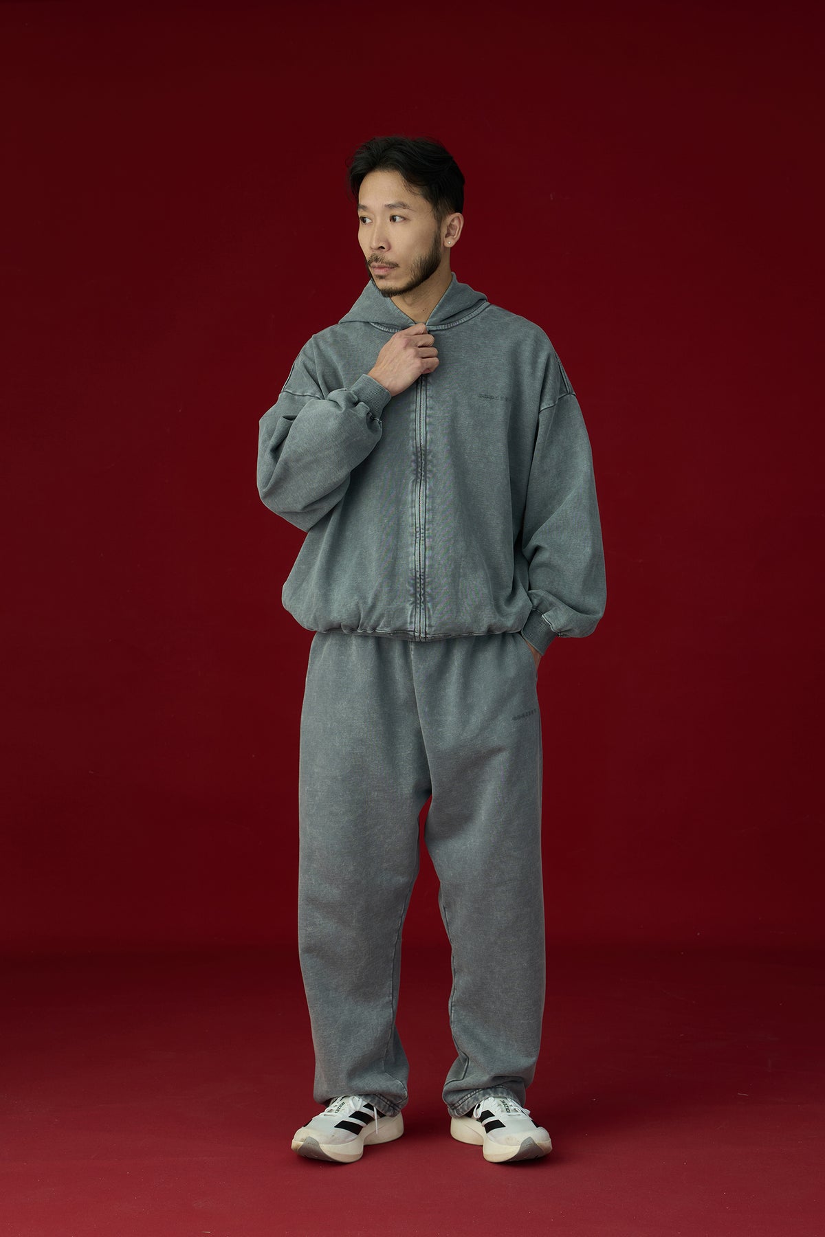 GROCERY BASIC WASHED ZIP UP HOODIE/ GREY