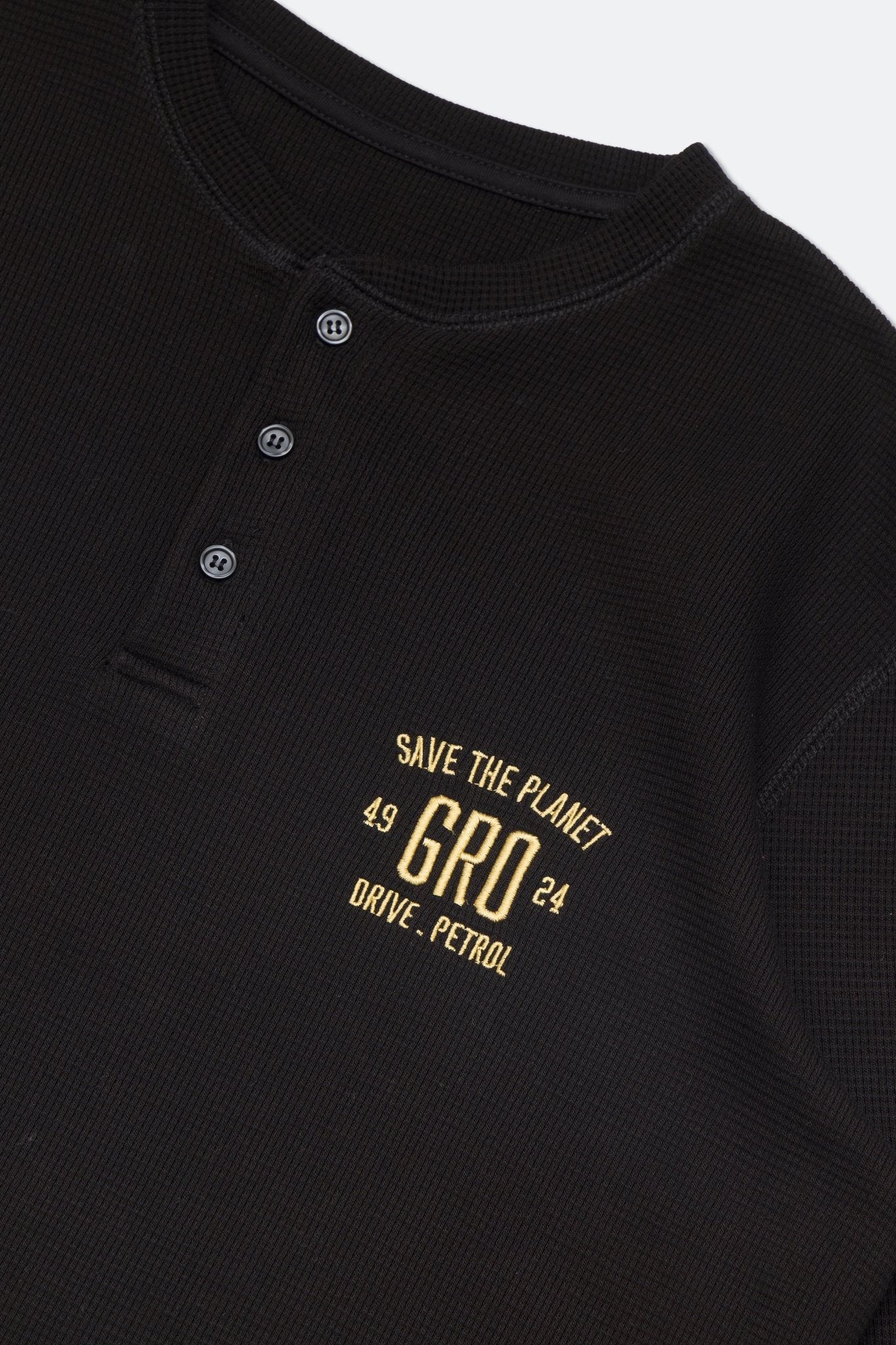 gro. by DM WAFFLE HENLEY NECK LONG TOP/ BLACK - GROGROCERY