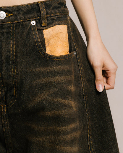 GROCERY ACID WASHED BARREL JEANS/ BROWN - GROGROCERY